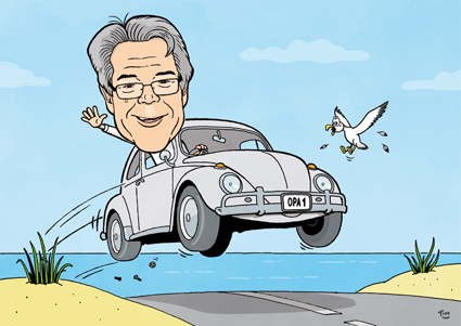 Karikatur Auto Oldtimer VW Käfer Geburtstag Karikaturist Wien Meer Strand Geburtstagsgeschenk